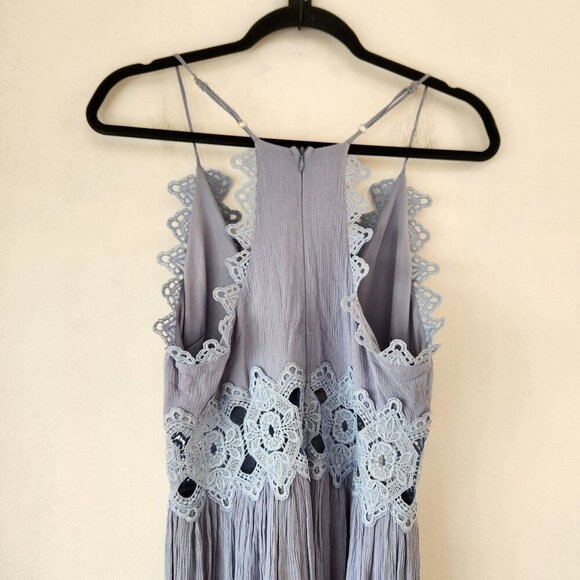 Lulus This is Love Slate Blue Maxi Dress Lace Gauzy Full Length Bridesmaid Sz M - Picture 6 of 11